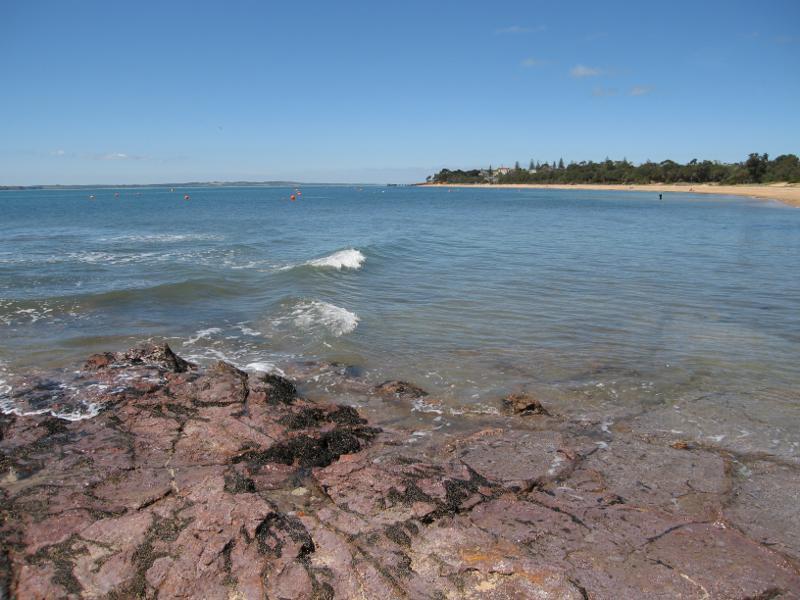 Cowes - Coast at Richardson Point, at end of McHaffie Drive: North-easterly view from rocky platform towards Mussel Rocks