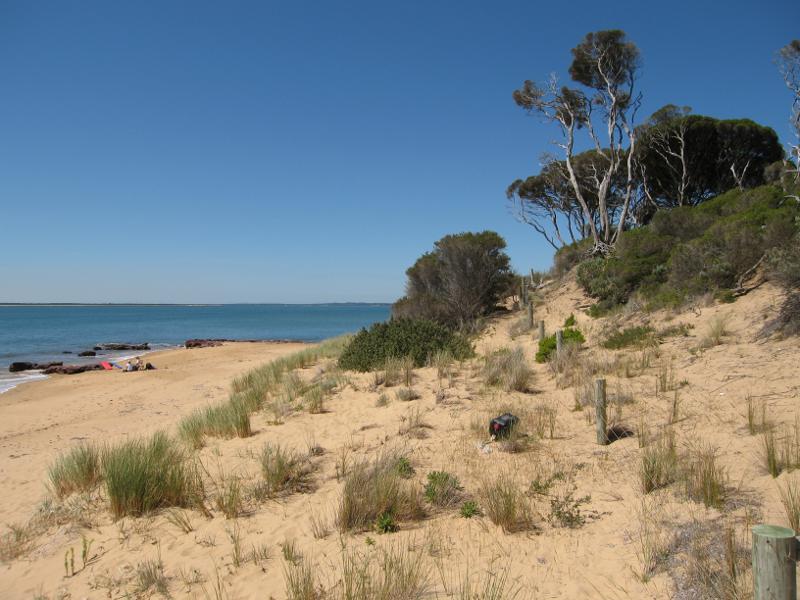 Cowes - Red Rocks and Penguin Point at end of Red Rocks Road: North-easterly view from sand dunes