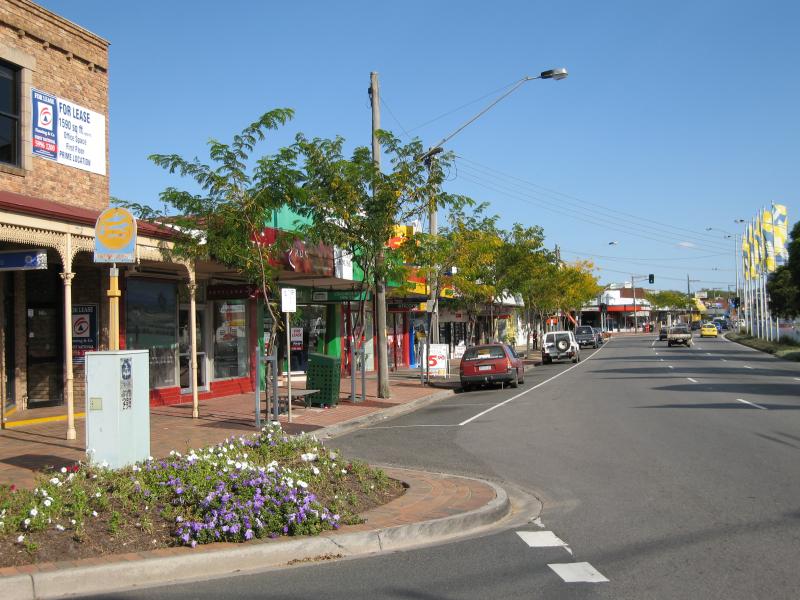 Cranbourne - Commercial centre and shops, High Street: View south along High St at Stawell St