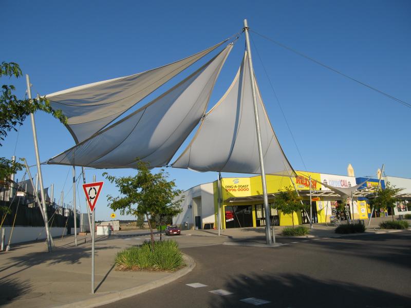 Cranbourne - Cranbourne Homemaker Centre, corner South Gippsland Highway and Thompsons Road: View of showroom factories from roundabout at Bunnings