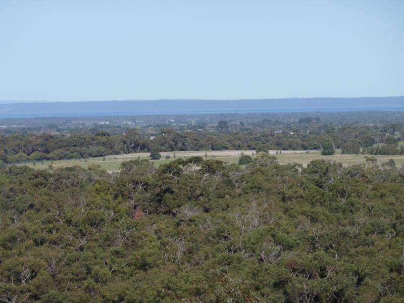 Cranbourne - Royal Botanic Gardens Cranbourne, Ballarto Road: South-easterly view from Trig Point Lookout towards Western Port