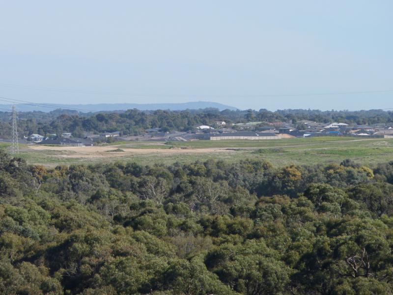 Cranbourne - Royal Botanic Gardens Cranbourne, Ballarto Road: Westerly view from Trig Point Lookout towards residential areas
