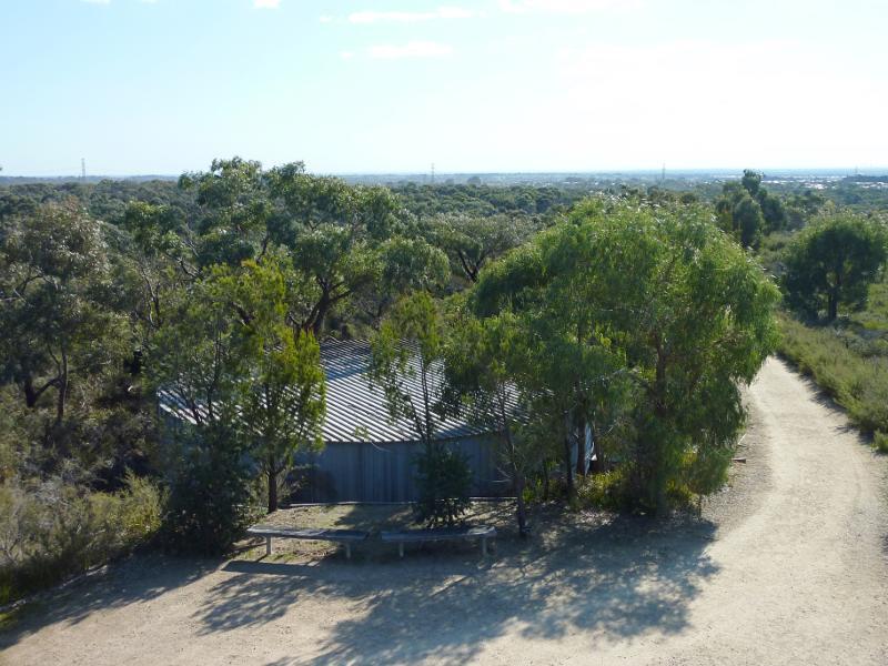 Cranbourne - Royal Botanic Gardens Cranbourne, Ballarto Road: North-westerly view from Trig Point Lookout towards water tank