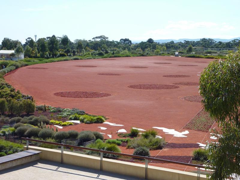 Cranbourne - Australian Garden at Royal Botanic Gardens Cranbourne: View north-west across Red Sand Garden from visitor centre