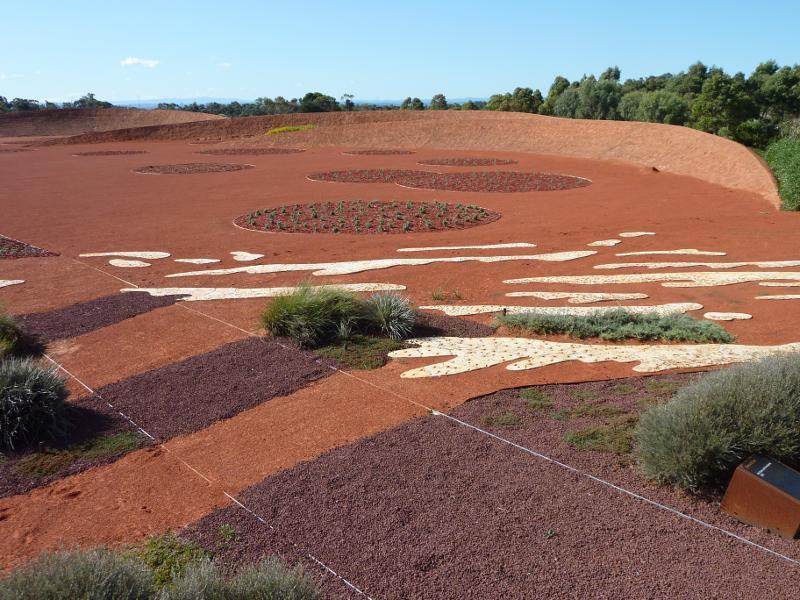Cranbourne - Australian Garden at Royal Botanic Gardens Cranbourne: North-easterly view across Red Sand Garden from visitor centre