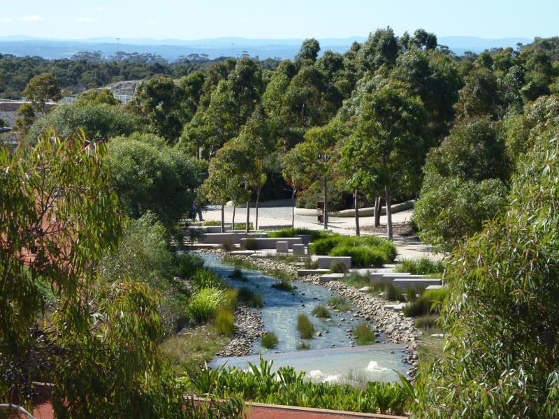 Cranbourne - Australian Garden at Royal Botanic Gardens Cranbourne - View from visitor centre towards Rockpool Waterway