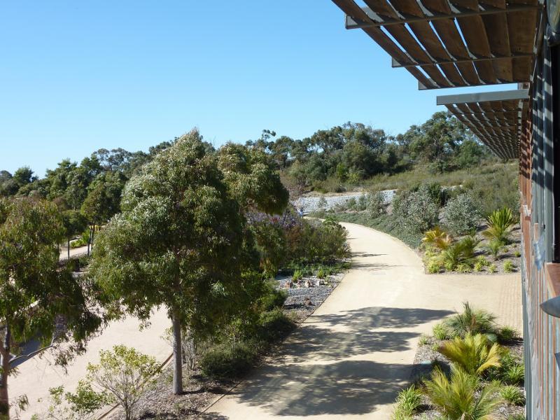 Cranbourne - Australian Garden at Royal Botanic Gardens Cranbourne: View along front of visitor centre from Boonerwurrung Cafe