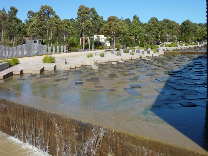 Cranbourne - Australian Garden at Royal Botanic Gardens Cranbourne: View across Rockpool Waterway towards exhibition gardens