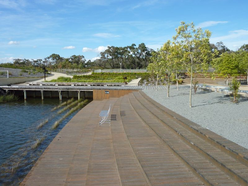 Cranbourne - Australian Garden at Royal Botanic Gardens Cranbourne: Ponding Platform with Cultivar Garden in background