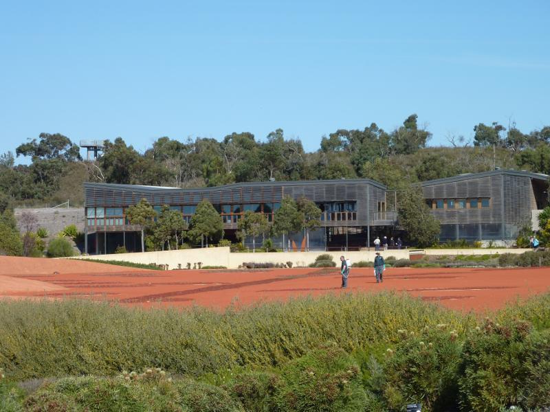 Cranbourne - Australian Garden at Royal Botanic Gardens Cranbourne: View across Red Sand Garden towards visitor centre