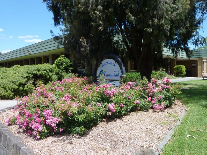 Croydon - Town Park, Mt Dandenong Road, Civic Square and Norton Road: Entrance to City of Maroondah offices at Civic Sq