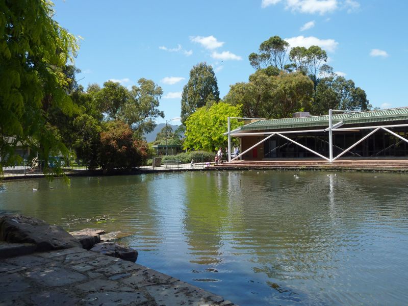 Croydon - Town Park, Mt Dandenong Road, Civic Square and Norton Road: View across lake towards library