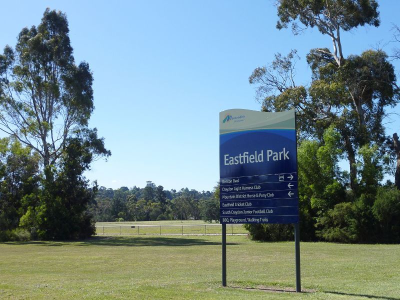 Croydon - Eastfield Park, Eastfield Road: Eastfield Park sign fronting Eastfield Rd near playground
