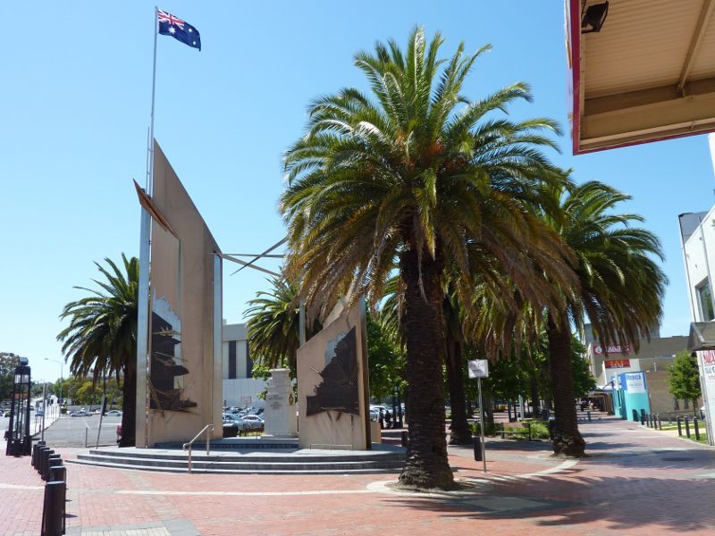 Dandenong - Palm Plaza Mall and McCrae Street: War memorial at northern end of Palm Plaza at Clow St