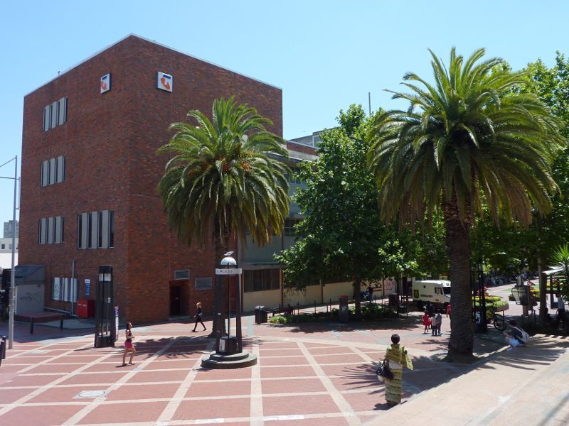 Dandenong - Palm Plaza Mall and McCrae Street: View across Plaza towards telephone exchange at Walker St