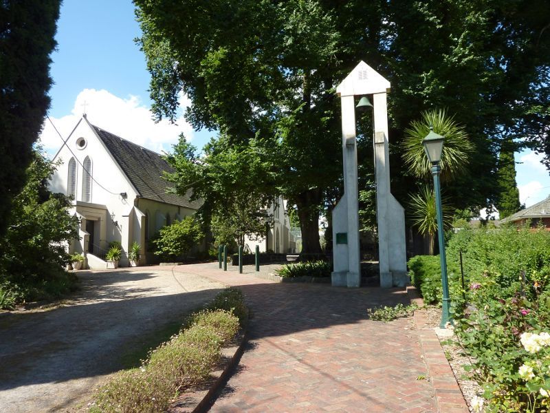Dandenong - Heritage Hill, between Langhorne Street and McCrae Street: St James Church and bell fronting Langhorne St