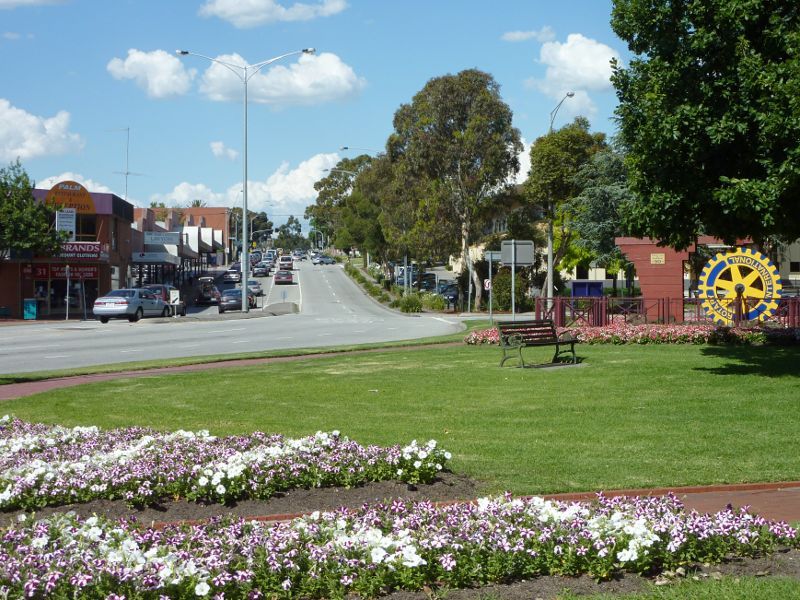 Dandenong - Dandenong Park, Foster Street and Pultney Street: North-easterly view through park towards Foster St