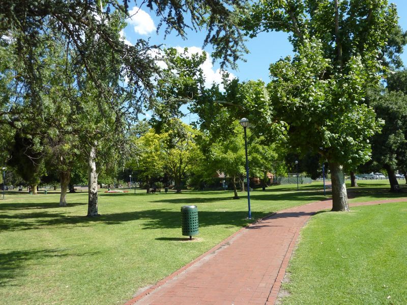 Dandenong - Dandenong Park, Foster Street and Pultney Street: South-easterly view through park