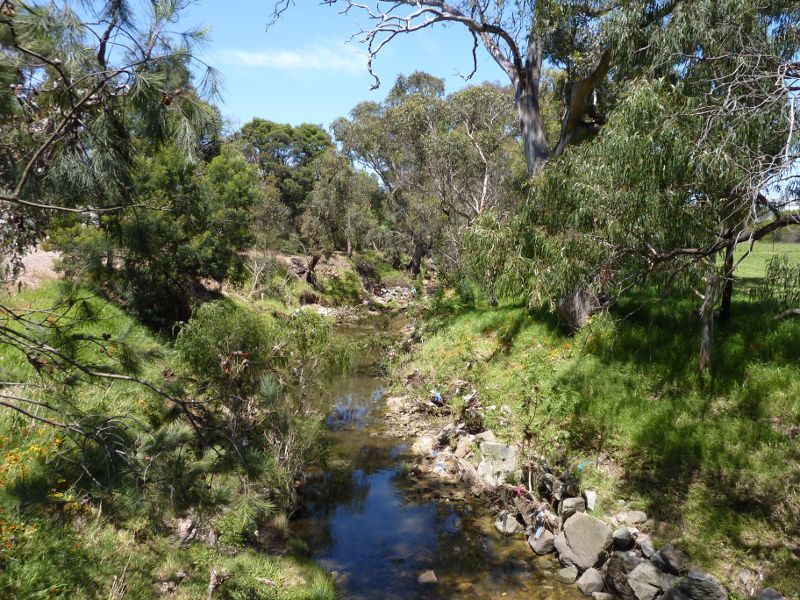 Dandenong - Greaves Reserve, Bennet Street: View along Mile Creek from footbridge