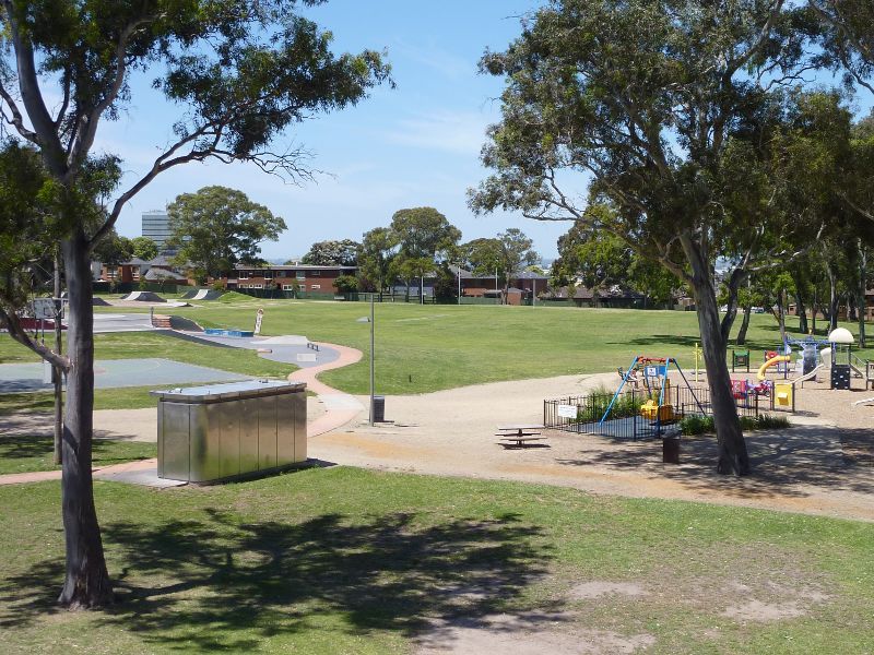 Dandenong - John Hemmings Memorial Park, Princes Highway: View across park towards oval