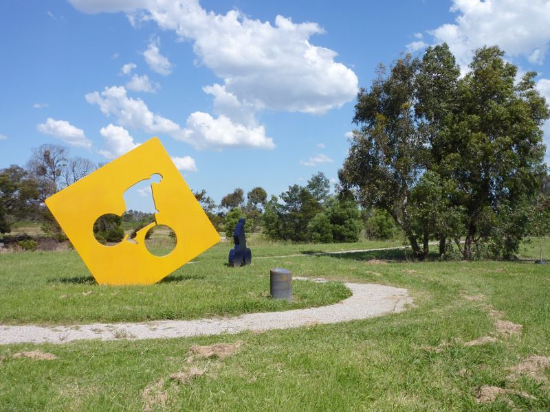 Dandenong - Falkiner Reserve between Heatherton Road and Falkiner Crescent: 'Freedom Cycle' sculpture on Dandenong Creek Trail near Heatherton Rd
