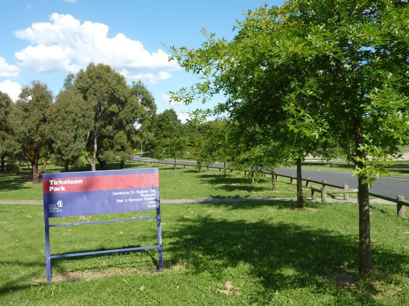 Dandenong - Tirhatuan Park, off Outlook Drive: Entrance to park, Kriegel Way