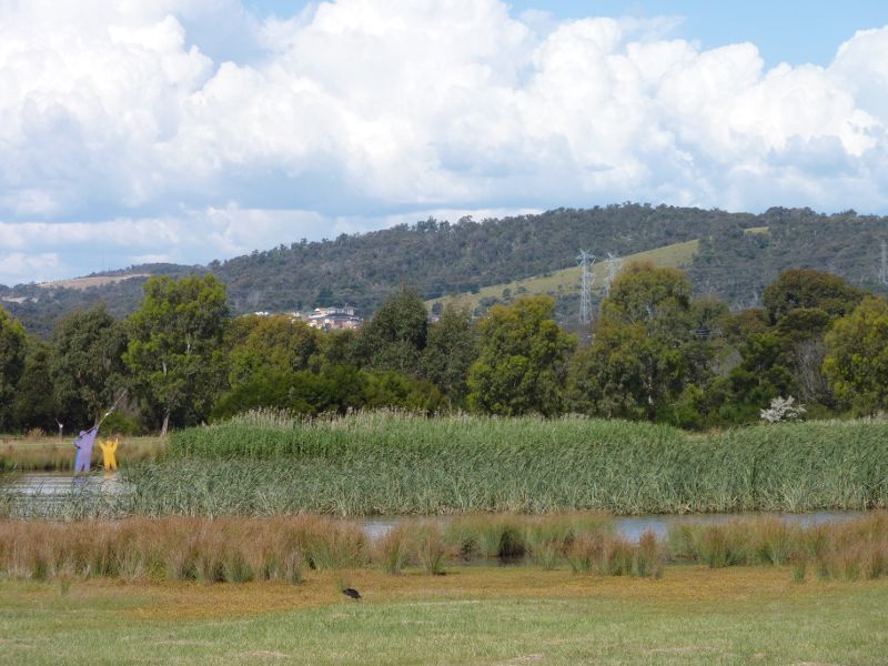 Dandenong - Tirhatuan Park, off Outlook Drive: View across southern lake towards 'Water Kite' sculpture