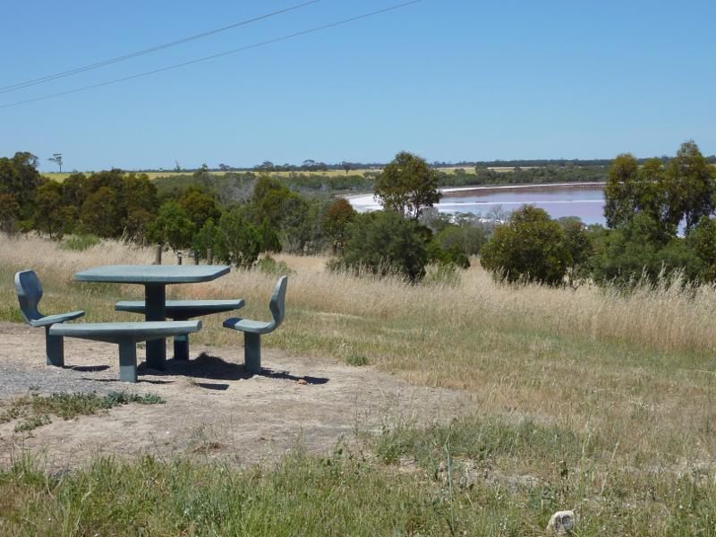 Dimboola - Pink Lake, Western Highway north-west of Dimboola: Table beside lake at car park