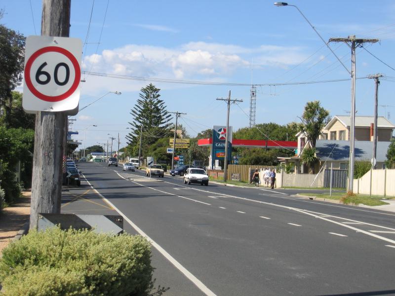 Dromana - Shops and commercial centre, Point Nepean Road: View north-east along Point Nepean Rd towards Kangerong Av St
