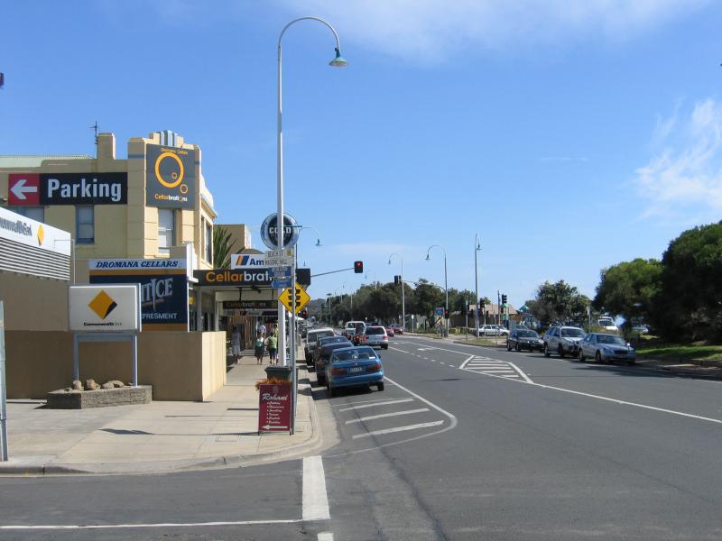 Dromana - Shops and commercial centre, Point Nepean Road: View south-west along Point Nepean Rd at Beach St