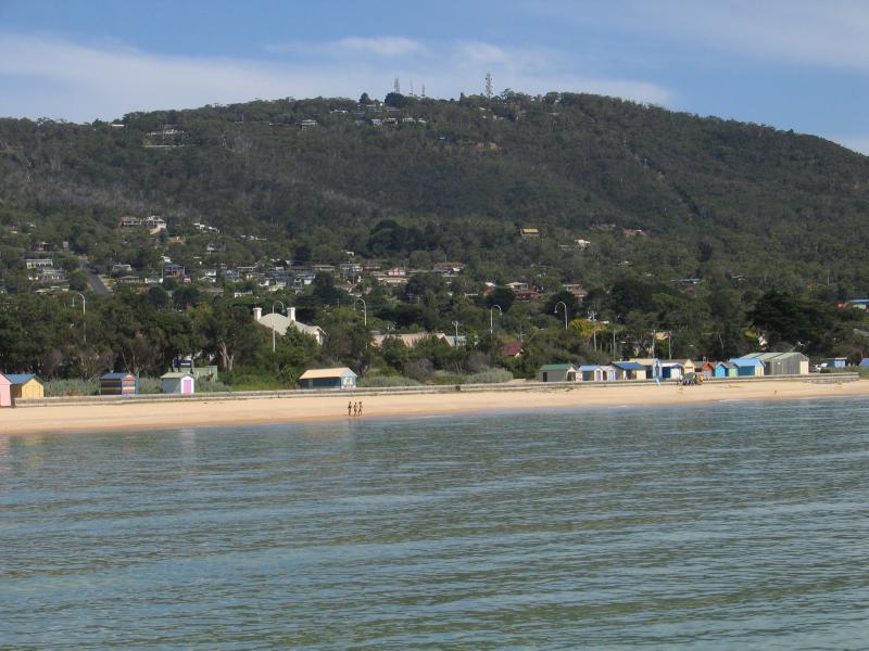 Dromana - Coast near Dromana Pier and Dromana Foreshore Reserve: View from Dromana Pier, across coast towards Arthurs Seat