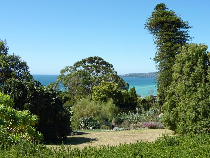 Dromana - Heronswood, Latrobe Parade: View from house across gardens towards the bay