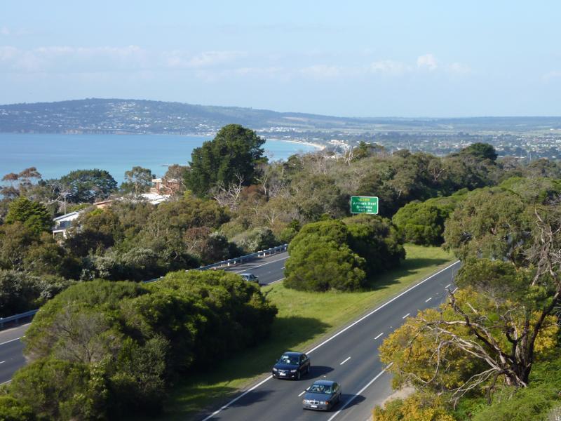 Dromana - Latrobe Parade at Matthew Flinders Bridge over Mornington Peninsula Freeway: North-easterly view towards Mount Martha