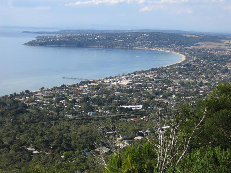 Dromana - Views of Dromana from Arthurs Seat: View towards Dromana Pier and Mount Martha from Murrays Lookout