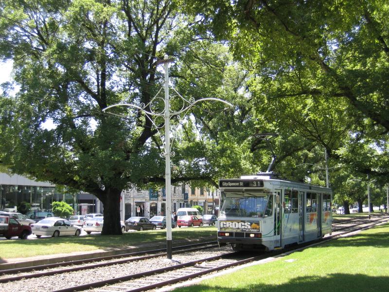 East Melbourne - Victoria Parade: Tram tracks along centre of Victoria Parade near Powlett St