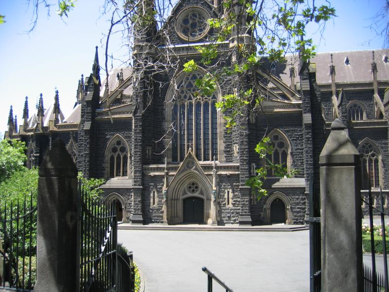 East Melbourne - St Patricks Cathedral, Albert Street, and surrounds: Entrance to St Patricks Cathedral, Albert St