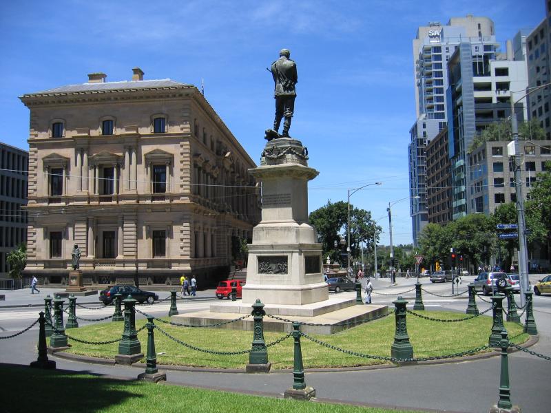 East Melbourne - Government offices and surroundings, Spring Street: Gordon Reserve, view south along Spring St towards Macarthur St and Old Treasury