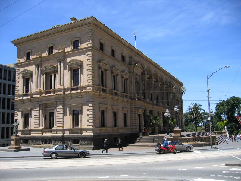 East Melbourne - Government offices and surroundings, Spring Street: Old Treasury, view south along Spring ST at Macarthur St