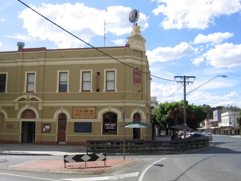 Echuca - Commercial centre and shops around Hare Street area: Harvest Hotel, north along Hare St at Anstruther St