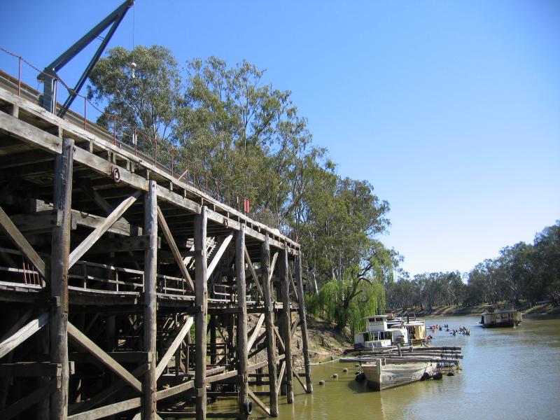 Echuca - The historic Port of Echuca: View along wharf and Murray River