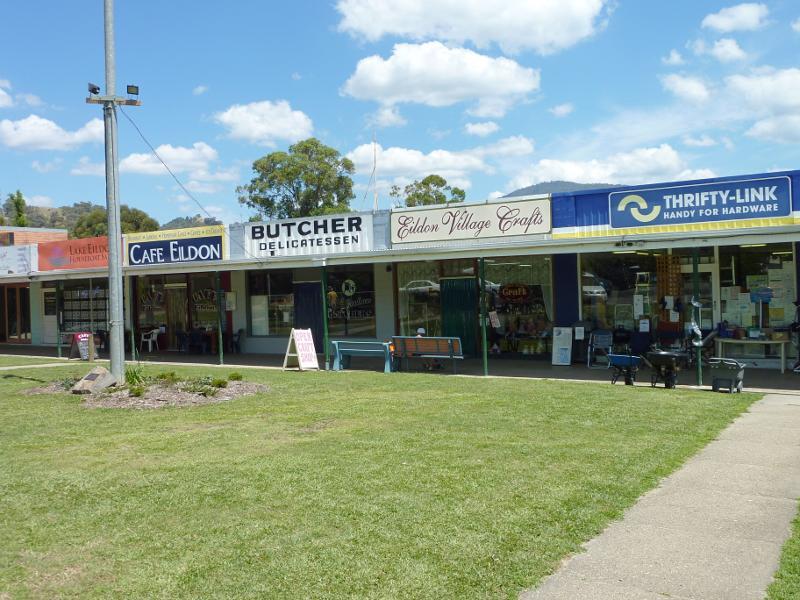 Eildon - Commercial centre and shops, Main Street: Shops fronting lawn and car park