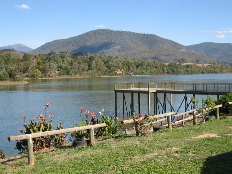 Eildon - Lions Riverside Park along Goulburn River at Riverside Drive: View south-west along river towards jetty