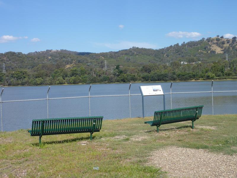 Eildon - Goulburn River at the weir and surrounding parkland, south-west of Eildon town centre: Easterly view across Goulburn River from north side of weir