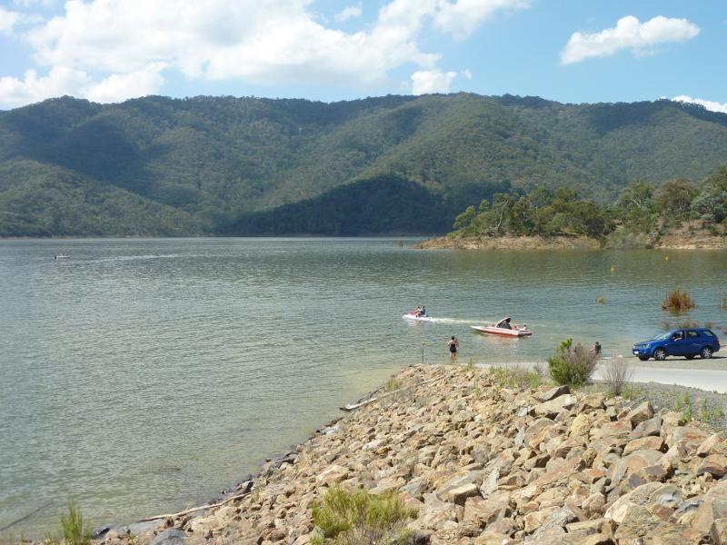 Eildon - Boat ramp at Point Dethridge: View across lake at boat ramp