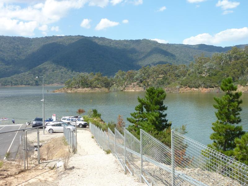 Eildon - Boat ramp at Point Dethridge: View north-east across lake towards car park at boat ramp