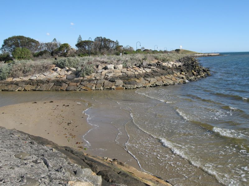 Elwood - Coastal reserve around Elwood Canal - View south along coast at mouth of canal