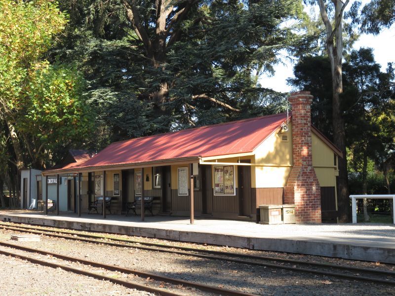 Emerald - Puffing Billy station in Emerald town centre: View across tracks towards station