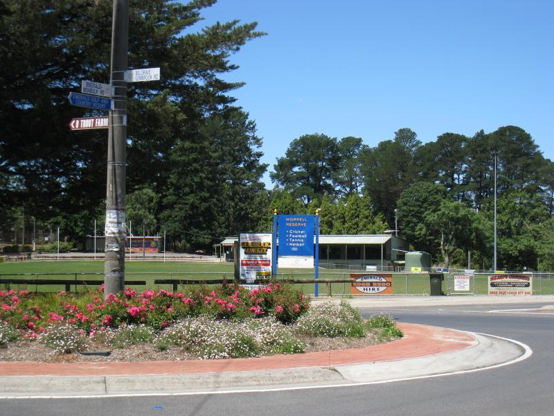 Emerald - Around Emerald: View east towards Worrell Reserve from Main St at Monbulk Rd