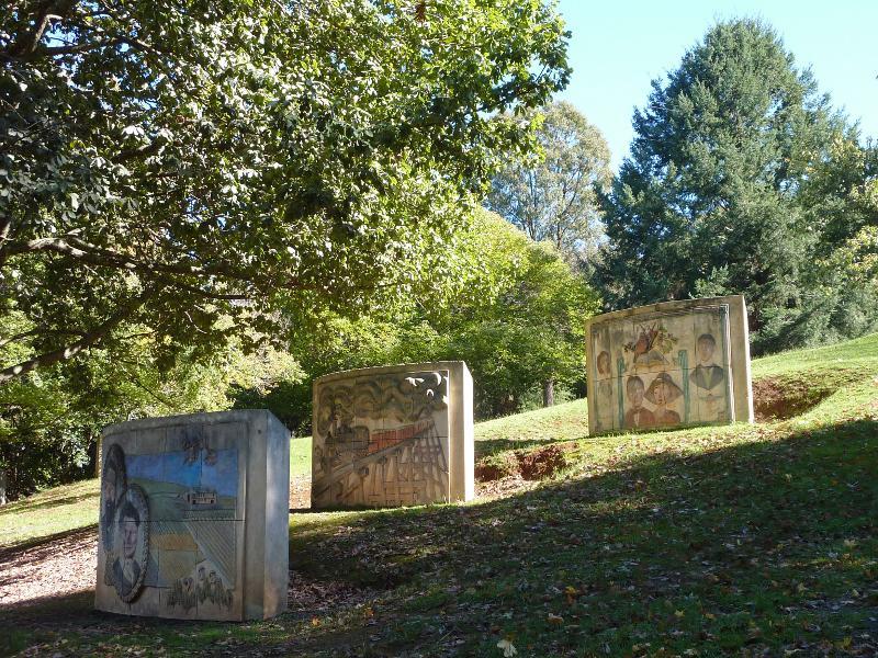 Emerald - Emerald Lake Park: Murals depicting local history and Puffing Billy near Gus Ryberg Amphitheatre