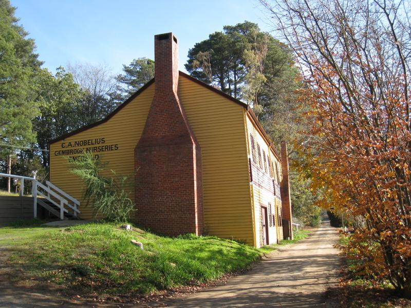 Emerald - Emerald Lake Park: View west towards Nobelius Nurseries building (Nobelius Siding station)